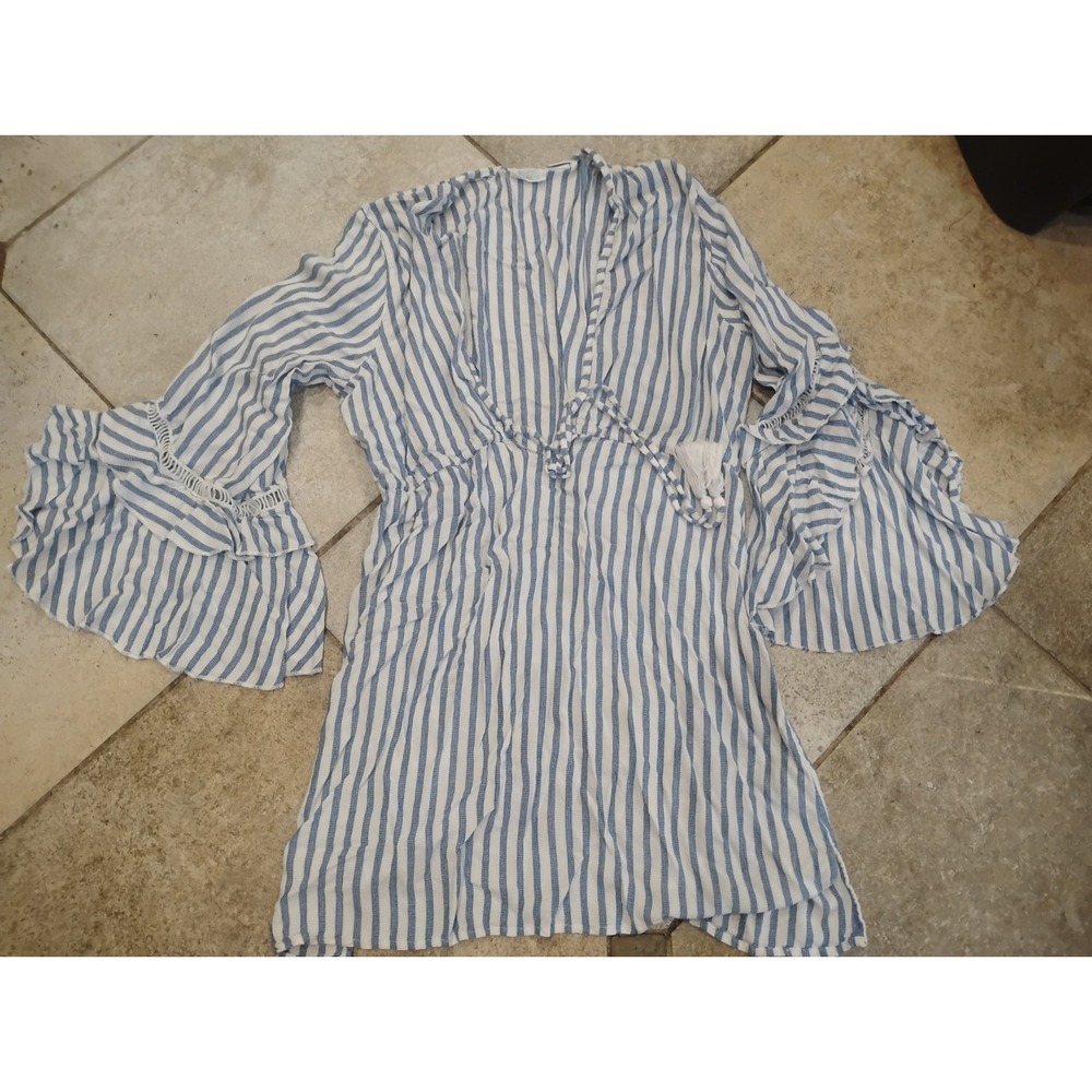 Sigrid Olsen Women's Flare Sleeve Blue/White Top Size Large